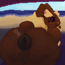 :3 anthro anus backsack balls beach big_anus big_butt black_sclera brown_body brown_fur butt cellulite eyelashes femboy fur genitals huge_butt looking_at_viewer looking_back looking_back_at_viewer lying male male_anthro on_front overweight overweight_anthro overweight_male presenting presenting_hindquarters puffy_anus seaside smile smiling_at_viewer solo tan_body tan_fur boisterous_fox nintendo pokemon generation_4_pokemon lopunny pokemon_(species) colored digital_media_(artwork) hi_res pixel_(artwork) shaded