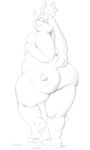 ambiguous_gender anthro antlers belly big_belly big_butt blush breasts butt cellulite chubby_face cleft_tail confusion curvy_figure dart dizzy drugged eyebrows feet hands_on_belly hindpaw horn huge_butt long_ears looking_back obese overweight paws presenting presenting_hindquarters question_mark raised_foot raised_tail rear_view slightly_chubby solo sparkles substance_intoxication tail teeth thick_eyebrows thick_thighs tranquilizer voluptuous wide_hips torartlol bear deer hybrid lagomorph leporid mammal rabbit absurd_res hi_res monochrome