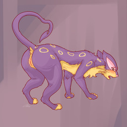 4_toes all_fours anus blush butt countershading ears_back feet female feral fur genitals green_eyes in_heat looking_at_viewer looking_back markings open_mouth pink_nose pivoted_ears purple_body purple_fur raised_tail rear_view solo tail thin_tail toes tongue vulva yellow_body yellow_countershading yellow_fur yellow_markings lotus55 nintendo pokemon generation_5_pokemon liepard pokemon_(species) 1:1 hi_res