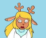 anthro antlers blonde_hair clothed clothing female hair horn humor long_hair parody shitpost shocked simple_background solo vibrant_n64 deltarune shocked_tails tails_gets_trolled undertale_(series) noelle_holiday deer mammal new_world_deer reindeer hi_res meme reaction_image