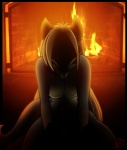 anthro backlighting biped black_border border breasts female fire fireplace first_person_view hair kneeling light long_hair nude shadow shadowed_eyes solo tail cherushi katrin canid canine fox mammal lighting signature