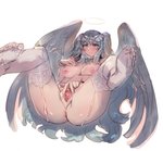 anus breasts butt clothing feathered_wings feathers female garter_straps genitals halo hand_on_breast inverted_nipples legwear nipples not_furry presenting presenting_pussy pussy simple_background solo spread_pussy spreading thigh_highs white_background wings bow_(artist) angel angel_humanoid humanoid winged_humanoid 2019