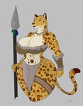 big_breasts big_butt breasts butt cavewoman countershading female jewelry looking_at_viewer melee_weapon necklace painting polearm solo spear thick_thighs tribal weapon panthra78 orangina felid leopard mammal pantherine absurd_res hi_res