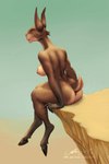 anthro big_ears blue_eyes breasts butt female hooves nipples nude outside sand short_tail side_boob sitting solo tail ais05 anna_(validheretic) goblin humanoid lagomorph leporid mammal 2:3 absurd_res hi_res