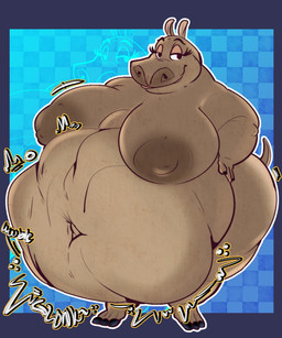 abdominal_bulge after_vore anthro anthro_pred areola belly big_belly big_breasts black_eyes blue_background breasts checkered checkered_background female female_pred fully_inside grey_arms grey_body grey_breasts grey_legs grey_tail navel nipples nude obese obese_anthro obese_female overweight overweight_anthro overweight_female pattern_background rumbling_stomach simple_background solo tail vore sacred_zoroark dreamworks madagascar_(series) gloria_(madagascar) common_hippopotamus hippopotamid mammal 2025 5:6 hi_res