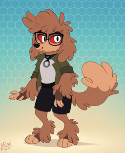 4_fingers 4_toes ambiguous_gender anthro black_bottomwear black_clothing black_nose black_shorts bottomwear brown_body brown_fur brown_hair clothing collar feet fingers fur hair markings mole_(marking) paws red_sclera shirt shorts snout solo tail tan_body tan_fur toes topwear white_eyes mimi-fox hellaverse helluva_boss mythology fan_character canid canid_demon canine canis demon domestic_dog hellhound mammal mythological_canine mythological_creature colored digital_drawing_(artwork) digital_media_(artwork) flat_colors hi_res