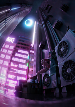 anthro ball basketball_(ball) blue_hair bottomwear brown_body brown_fur city clothed clothing female footwear fur hair holding_object looking_up low-angle_view moon night shorts sitting solo worm's-eye_view handy_(artist) brand_new_animal studio_trigger michiru_kagemori canid canine mammal raccoon_dog tanuki hi_res