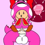 anthro balls big_penis birdo birdo_(character) bodily_fluids cum cum_in_pussy cum_inside duo female from_behind_position genital_fluids genitals hmzerotwo humanoid impregnation larger_male low_res male male/female mario_bros nintendo ovum ovum_with_face penetration penis pink_body pussy red_bow scalie sex size_difference smaller_female sperm_cell toad_(mario) toadette trans_(lore) trans_woman_(lore) vaginal vaginal_penetration