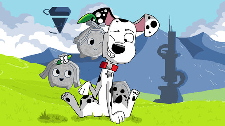 black_body black_fur black_pawpads black_spots blue_sky collar feral floppy_ears fur grass grey_body grey_skin heterochromatic_ears male pawpads pink_inner_ear plant red_collar sky spots toony white_body white_fur white_spots danukistudio 101_dalmatian_street 101_dalmatians disney sega sonic_frontiers sonic_the_hedgehog_(series) dylan_(101_dalmatians) canid canine canis dalmatian domestic_dog koco_(sonic) mammal crossover hi_res