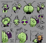 angry antennae_(anatomy) big_butt blush blush_lines bodily_fluids bottomless butt butt_jiggle butt_press butt_squish clothed clothing cross-popping_vein eyelashes female green_body green_skin huge_butt jiggling long_antennae lying on_front pak pop_(sound_effect) profanity purple_eyes sex solo squish stuck sweat sweatdrop sweaty_butt teeth text through_wall yellow_teeth nanodude78 invader_zim nickelodeon tak_(invader_zim) alien alien_humanoid humanoid irken comic english_text hi_res