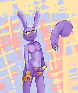 5_fingers abstract_background anthro balls biped black_eyebrows black_eyes blush bodily_fluids close-up clothing cutaway erection eyebrows featureless_chest fingers foreskin genital_fluids genitals glans gloves gloves_only handwear handwear_only humanoid_genitalia humanoid_penis long_foreskin looking_aside male male_anthro masturbation mostly_nude mostly_nude_anthro mostly_nude_male motion_lines navel noseless pecs penile penile_masturbation penis precum purple_balls purple_ears purple_penis retracted_foreskin solo standing teeth unretracted_foreskin urethra vein veiny_penis yellow_clothing yellow_glans yellow_gloves yellow_handwear yellow_sclera currentlytr_ash glitch_productions the_amazing_digital_circus jax_(tadc) lagomorph leporid mammal rabbit 2026 absurd_res hi_res