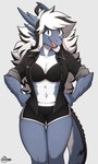 anthro breasts clothing female hair muscular muscular_anthro muscular_female simple_background solo tail teeth tongue underwear auveiss mythology airana_stormrider dragon mythological_creature mythological_scalie scalie absurd_res digital_media_(artwork) hi_res signature