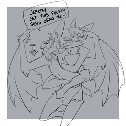 anthro bat_ears bat_tail bite clothed clothing dialogue duo ear_bite fur hair leotard long_hair male membrane_(anatomy) membranous_wings open_mouth simple_background speech_bubble tail teeth text tuft winged_arms wings topazknight daniil_(wiserodin) turo_of_akesh bat desert_long-eared_bat mammal wingless_bat 1:1 digital_media_(artwork) hi_res monochrome sketch