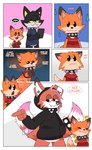 ambiguous_gender anthro biped black_body black_clothing black_fur black_hoodie black_topwear blush bottomless clothed clothing collar dialogue duo fur hoodie orange_body orange_fur solo speech_bubble spiked_collar spikes standing text topwear two_tail worried_look yellow_eyes young young_ambiguous crushpepper parsley_(crushpepper) purslane_(crushpepper) canid canine domestic_cat felid feline felis fox mammal red_fox true_fox comic digital_drawing_(artwork) digital_media_(artwork) english_text hi_res female_(lore) male_(lore)
