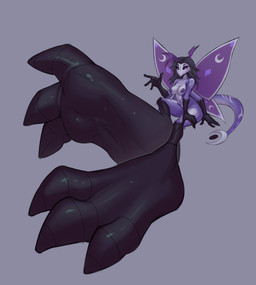 3_toes 4_arms 4_fingers 4_wings antennae_(anatomy) anthro areola big_feet black_arms black_feet black_hair black_hands black_legs black_sclera breasts expansion feet female female_anthro fingers foot_expansion fur grey_background hair huge_feet hyper hyper_expansion hyper_feet looking_at_viewer medium_breasts multi_arm multi_limb multi_wing nipples non-mammal_areolas non-mammal_breasts non-mammal_nipples nude nude_anthro nude_female purple_antennae purple_areola purple_arms purple_body purple_eyes purple_fur purple_legs purple_nipples purple_tail purple_wings simple_background sitting solo tail toes wings admiralobster octavia_darkstar_(davjo) arthropod insect lepidopteran moth absurd_res hi_res female_(lore)