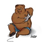 anthro brown_body brown_fur clothing controller eyewear fur game_controller gaming glasses male overweight overweight_anthro overweight_male playing_video_game simple_background sitting solo underwear white_background lentejota6 bear mammal 1:1 2020 hi_res