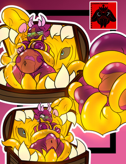 abdominal_bulge all_the_way_through all_three_filled anal anal_penetration anthro blue_eyes blush blushing_profusely bodily_fluids breast_grab breast_squish breasts cervical_penetration cum cum_in_ass cum_in_uterus cum_in_vagina cum_inflated_belly cum_inflation cum_inside cum_on_face duo_focus ejaculation eyebrow_piercing facial_piercing female genital_fluids genitals glowing glowing_cum glowing_eyes glowing_genitalia glowing_penis group hand_on_breast humanoid_genitalia humanoid_penis inflation male nipples non-mammal_nipples oral oral_penetration ovaries penetration penis piercing restrained restrained_by_tentacles sex simple_background size_difference slime smaller_female squish tendrils tentacle_in_ass tentacle_in_mouth tentacle_penetration tentacle_sex tentacles translucent unusual_bodily_fluids unusual_cum unusual_genital_fluids uterus vaginal vaginal_penetration cherryterror jack_the_mimic goo_creature kobold mimic mimic_chest scalie 2025 absurd_res detailed hi_res