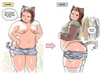 belly big_belly bottomwear butt clothing denim denim_bottomwear denim_clothing denim_shorts femboy legwear male moobs nipples overweight plus-sized_femboy shorts solo tail text thigh_highs 1p3p3nis catboy_(1p3p3nis) animal_humanoid cat_humanoid felid felid_humanoid feline feline_humanoid humanoid mammal mammal_humanoid absurd_res english_text hi_res