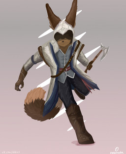 action_pose anthro assassin axe big_ears hood male pose running solo tomahawk xleb0rezka assassin's_creed ubisoft connor_kenway canid canine fennec_fox fox mammal true_fox digital_media_(artwork) hi_res