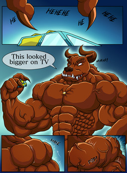 abs anthro biceps big_muscles car claws clothing deltoids growth hair horn huge_muscles hyper hyper_muscles macro male muscular muscular_male mystery_machine obliques outline pecs ritus solo teeth text transformation trapezius vehicle vein veiny_muscles morkzaytf9 hanna-barbera scooby-doo_(series) scrappy-doo canid canine canis domestic_dog mammal comic english_text hi_res