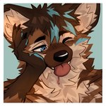 anthro biped blue_eyes brown_body brown_fur fur male multicolored_body multicolored_fur one_eye_closed solo tongue tongue_out atkaso canid canine fox mammal 2024 hi_res icon