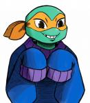 anthro bite biting_lip biting_own_lip clothed clothing kerchief long_sleeves male mask orange_eyes oversized_sleeves self_bite shell simple_background sleeves_past_wrists smile solo sweater teeth tooth_gap topwear white_background inkyfrog rise_of_the_teenage_mutant_ninja_turtles teenage_mutant_ninja_turtles michelangelo_(tmnt) box_turtle ornate_box_turtle reptile scalie turtle 2018 hi_res