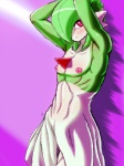 3:4 blush gardevoir generation_3_pokemon gotobeido hands_behind_head looking_at_viewer male mammal nintendo nipples non-mammal_nipples not_furry pokemon pokemon_(species) red_eyes solo