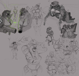 anthro armor big_breasts breasts clothed clothed_anthro clothed_female clothed_human clothed_male clothing eyewear eyewear_on_head female fight fingerless_gloves fur genitals gloves goggles goggles_on_head group gun hair handwear headgear helmet human_on_anthro interspecies male male/female markings nipples ranged_weapon rifle rocket_launcher spots spotted_body spotted_fur vulva weapon doctordj darktide warhammer_(franchise) warhammer_40000 demon human humanoid hyena mammal hi_res