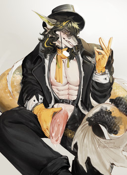bodily_fluids clothing cum fish_tail genital_fluids genitals grey_body lung male multicolored_body orange_body organs penis sitting solo white_body zackusy arknights hypergryph mythology studio_montagne lee_(arknights) aquatic dragon fish hybrid mythological_creature mythological_scalie scalie absurd_res hi_res
