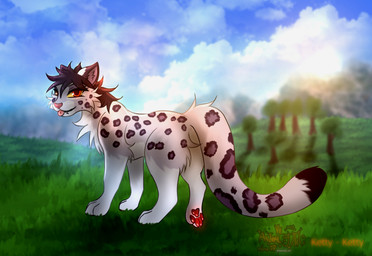 blep cloud day detailed_background female feral fur fur_markings grass grey_body grey_fur hair markings outside pawpads paws plant sky solo tail tongue tongue_out tree astralia ketty_(character) felid leopard mammal pantherine hi_res watermark
