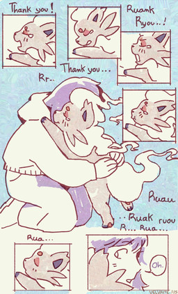after_transformation bodily_fluids brown_hair clothed clothing comforting comforting_another cursed dialogue duo female feral fur grey_body grey_fur hair helpful hoodie hug hugging_another inside long_hair loss_of_speech mane mid_transformation pokemon_speak purple_hair red_body red_fur shirt size_difference speech_bubble tail tears text topwear transformation white_body white_fur velvaite nintendo pokemon canid canine fox generation_8_pokemon hisuian_form hisuian_zorua human mammal pokemon_(species) regional_form_(pokemon) comic english_text hi_res