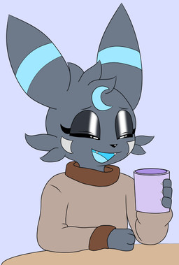 anthro drinking eyelashes eyes_closed male markings smile solo blackyumbreon nintendo pokemon blackyumbreon_(character) eeveelution generation_2_pokemon pokemon_(species) shiny_pokemon umbreon