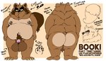 anthro balls belly big_balls big_butt brown_body brown_fur butt cute_fangs fur genitals male moobs nipples overweight overweight_anthro overweight_male penis simple_background solo text el_booki booki_(character) canid canine mammal raccoon_dog tanuki 2021 absurd_res character_name english_text flat_colors hi_res model_sheet