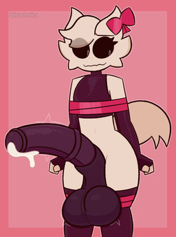 animal_genitalia animal_penis anthro balls big_balls big_penis bodily_fluids bound bow_ribbon equine_genitalia equine_penis genital_fluids genitals latex male nervous penis precum solo throbbing euphorica austin_(euphorica) felid mammal hi_res