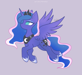 1_horn black_neckwear black_tiara blue_eyeshadow blue_hair blue_tail crown cutie_mark eyelashes eyeshadow feathered_wings feathers female female_feral feral flying hair headgear highlights_(coloring) hooves horn makeup monotone_background mouthless pink_highlights purple_background purple_body purple_hooves purple_horn purple_wings quadruped side_view simple_background solo tail teal_eyes tiara wings nnalyart friendship_is_magic hasbro my_little_pony mythology princess_luna_(mlp) equid equine mammal mythological_creature mythological_equine winged_unicorn absurd_res digital_drawing_(artwork) digital_media_(artwork) flat_colors hi_res signature