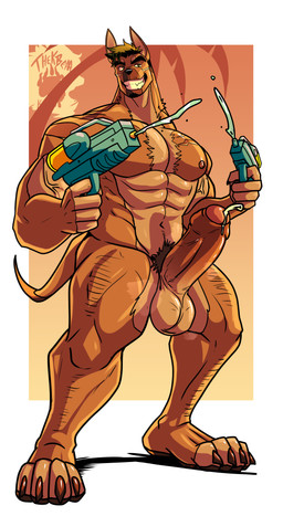 abs anthro balls barazoku beach big_balls big_penis bodily_fluids brown_body brown_fur claws erection foreskin fur genital_fluids genitals grin humanoid_genitalia humanoid_penis male male_anthro muscular musk nipples nude palm_tree pecs penis plant precum pubes smile solo toe_claws tree vein veiny_muscles veiny_penis water water_pistol thekinkybear xxl_woofia saeng absurd_res hi_res