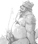 anthro beard belly blush bodily_fluids chest_tuft clothing cum cum_on_belly cum_on_body cum_on_chest cum_on_penis erection facial_hair fur genital_fluids genitals hat headgear headwear homeless humanoid_genitalia humanoid_penis kemono knit_hat male masturbation mature_male navel nipples orgasm overweight overweight_male pecs penile penile_masturbation penis solo tail tuft john69tsuyoshi mr._knit_hat canid canine canis mammal wolf monochrome