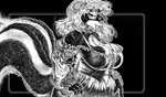 abstract_background anthro big_breasts black_body black_fur breasts cheek_tuft chest_tuft cleavage clothed clothing facial_tuft female fur hair halter_top long_hair looking_at_viewer simple_background smile solo tuft undressing white_body white_fur lachland-nightingale mammal mephitid skunk half-length_portrait hi_res monochrome pen_(artwork) portrait traditional_media_(artwork)