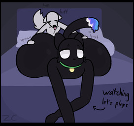 anthro bed bedroom big_butt black_border border bottom_heavy butt butt_grab butt_squish casual_sex duo furniture hand_on_butt huge_butt implied_rimming male male/male sex squish zerocloak foob_(zerocloak) canid canine canis domestic_cat felid feline felis mammal wolf hi_res