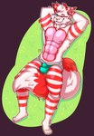 abs anthro athletic athletic_anthro athletic_male clothed clothing fluffy fluffy_tail grass hands_behind_head jockstrap jockstrap_only looking_at_viewer lying male mostly_nude on_grass one_eye_closed plant red_stripes simple_background slime smile smiling_at_viewer solo stripes tail topless underwear underwear_only white_body wink winking_at_viewer devfoxnsfw domestic_cat felid feline felis goo_creature mammal hi_res shaded signature