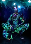 absurd_res ambiguous_gender anthro bodypaint bone crouching digitigrade glowing glowing_eyes glowing_paint glowstick group hi_res keadanger rave sharp_teeth skull teeth unknown_species