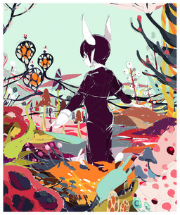 anthro black_clothing black_hair black_suit border clothing fur hair looking_at_viewer male solo standing suit white_body white_border white_fur oouyuki_benten lagomorph leporid mammal rabbit 2014