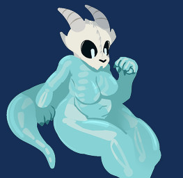 4_fingers anthro blue_body bone breasts claws featureless_breasts female fingers glowing glowing_eyes horn navel non-mammal_breasts rib_cage simple_background sitting skeleton skull skull_head slightly_chubby solo translucent translucent_body transparent_background visible_skeleton trufzn ghost goo_creature monster reptile scalie spirit alpha_channel