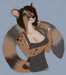 anthro bare_shoulders breasts brown_hair cleavage clothed clothing female grin hair heterochromia holding_object looking_at_viewer mechanic smile solo tomboy tools wrench mxgurl89 banded_palm_civet civet mammal palm_civet viverrid 2011