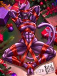 abs barefoot bdsm bondage bound breasts claws covered_eyes curling_toes feet female holidays muscular muscular_female ribbons sharp_teeth soles solo teeth toe_claws toes foxyart christmas raiu_(doctor_glitch) felid feline mammal absurd_res hi_res