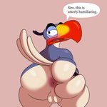 anthro anus balls beak bent_over big_butt black_eyes blue_body blue_feathers blush butt butt_grab feathered_tail feathers genitals half-closed_eyes hand_on_butt huge_butt looking_at_viewer looking_back male multicolored_beak multicolored_body multicolored_feathers narrowed_eyes orange_beak pink_background presenting presenting_anus presenting_hindquarters red_beak simple_background solo speech_bubble tail text thick_thighs two_tone_beak two_tone_body two_tone_feathers white_body white_feathers white_tail colossalstars disney the_lion_king zazu_(the_lion_king) avian bird bucerotiform hornbill red-billed_hornbill 1:1 2024 absurd_res digital_media_(artwork) english_text hi_res