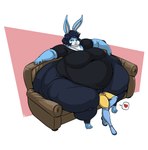 anthro big_butt blue_body bottomwear butt clothing duo facesitting furniture hair huge_butt inflatable male male/male moobs morbidly_obese morbidly_obese_anthro morbidly_obese_male obese obese_anthro obese_male overweight overweight_anthro overweight_male pants shirt simple_background sitting_on_another smile sofa thick_thighs topwear wide_hips daikanu lagomorph leporid mammal rabbit 2022 absurd_res hi_res