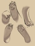 ambiguous_gender claws feet foot_focus group hind_legs pawpads paws paws_only raised_paw simple_background tan_background toe_claws jubb felid feline mammal 2019 3:4 signature