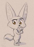 3_toes 4_fingers anthro big_ears big_eyes brown_eyes eyebrows feet fingers flaccid fluffy fluffy_ears fluffy_tail genitals male nude paws penis raised_eyebrow small_body small_penis solo tail toes adriano_berjillos disney zootopia finnick_(zootopia) canid canine fennec_fox fox mammal true_fox