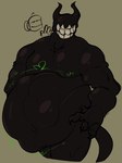 ambiguous_gender ambiguous_prey anthro belly belly_inflation big_belly horn huge_belly hyper hyper_belly inflation ink male male_pred muscular rumbling_stomach slime solo tail teeth vore itzamug bendy_and_the_ink_machine bendy_the_dancing_demon ink_bendy demon 2023 3:4 digital_media_(artwork) hi_res